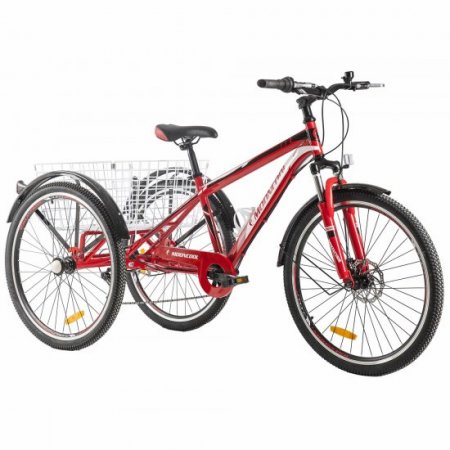 Adult Mountain Tricycle, 3 Wheel Bikes for Seniors Adult Bikes 26 Inch Cruise Bicycles, Three-Wheeled Bicycles with Shopping Basket Exercise Men's Women's Men Tricycles, red