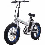 Ecotric Electric Fat Tire Bicycle 20 In. x 4 In. Folding Bike 500W 36V 12Ah Lithium Battery Beach Mountain Snow Electric Bike Moped - White and Blue