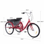 Adult Tricycle 26 Inch 3 Wheel Bike with 8 Speeds Flexible Seating Basket Red