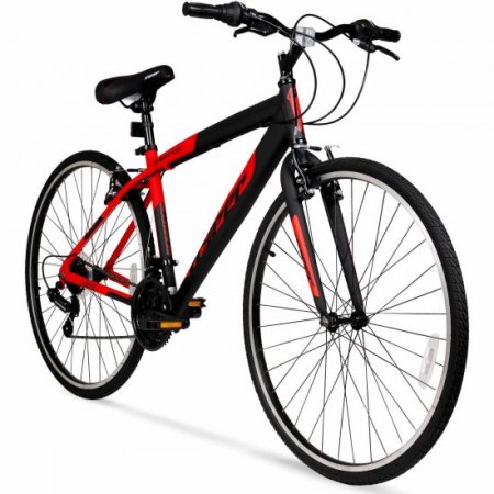 Hyper Bicycles 700c Men's SpinFit Hybrid Bike, Black and Red