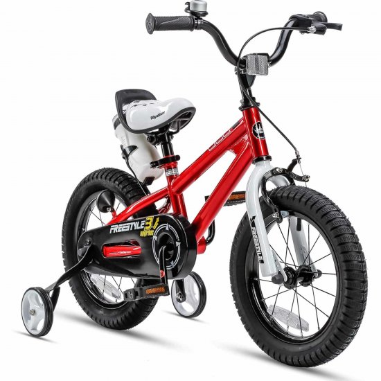 RoyalBaby Freestyle 12\" Red Kids Bike Boys and Girls Bike with Training wheels and Water Bottle