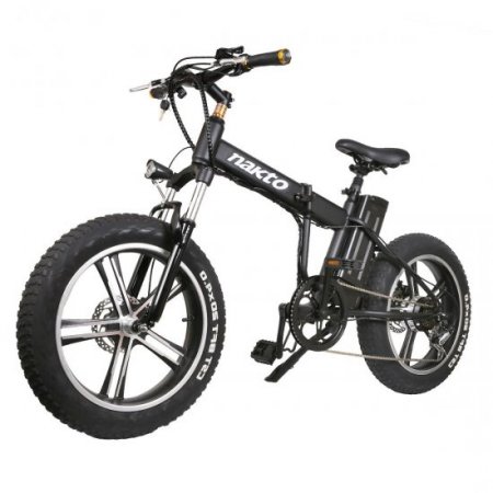 Nakto 20" Electric Bike Fat Tire Folding Mini Cruiser 350W Brush-Less Motor, 48V 10Ah Lithium-ion Battery, SHIMANO 6 Speed Gears-Black