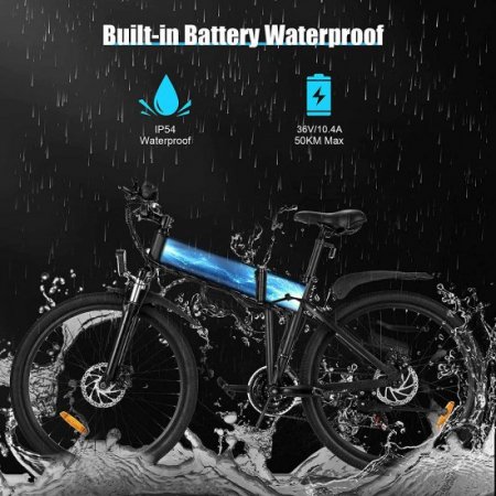 26" 350W Electric Mountain Bike Foldable E-Bike,Max 40Miles Folding Electric Bike with Built-in 36V 10.4Ah Battery,21 Speed Gears for Men Adults,Aluminum Alloy Frame Cycling Electric Bicycle