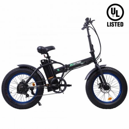 Ecotric 20 In. Powerful Folding Electric Bicycle Fat Tire Alloy Frame 500W 36V/12.5AH Lithium Battery Ebike Rear Motor LED Display (Black) - UL Certified