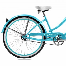 Micargi ROVER GX 26" Beach Cruiser Coaster Brake Single Speed Stainless Steel Spokes One Piece Crank Alloy Pink Rims White Wall Tire 36H With Fenders Color: Black/Baby blue Rim