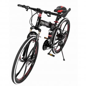 SUNYUAN Adult Folding Bikes, 26 Inch Mountain Bike with 21 Speed Dual Disc Brakes Full Suspension Non-Slip Bikes,Double Shock Absorption Outroad Mountain Red