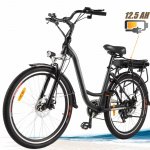 Ayner 26 In. Electric Cruiser Bike with 12.5Ah Large Capacity Removable Lithium-Ion Battery, Electric Commuter Bicycle for Adults Professional 6 Speed City Ebike Black