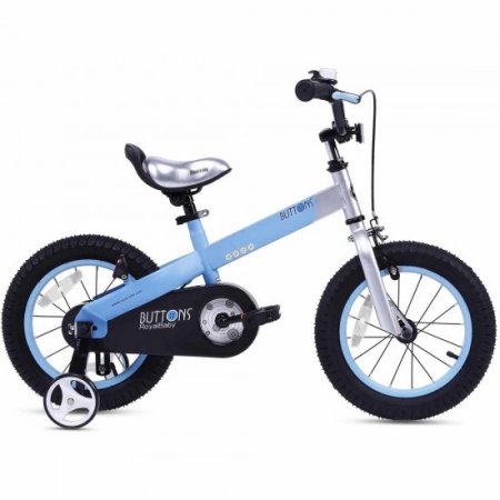 RoyalBaby Buttons Matte Blue 16 inch Kid's Bicycle With Kickstand and Training Wheels