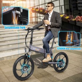 VIVI 20'' 350W Folding Electric Bike, City Commuter Electric Bicycle Lightweight Ebikes with 374.4WH Larger Capacity Battery, Electric Bike for Adults Teens Street Legal, 6 Speed Gears for Men