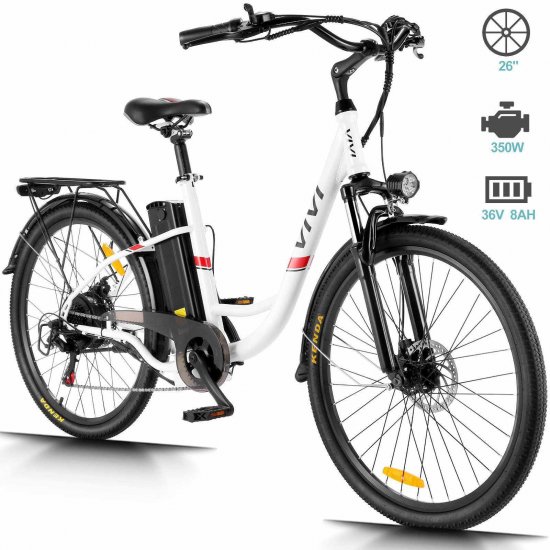 VIVI 26\" 350W Electric Bike, Low-Step Thru Hybrid Cruiser Electric Bicycle with 7 Speed Max.21 mph/50 Miles Commuter Ebike for Adults Women Senior