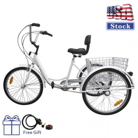 Motor Genic Unisex 7-Speed 24" Adult 3-Wheel Tricycle Cruise Bike With Basket White