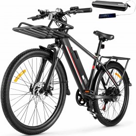 26" 350W Electric Bike, 20MPH Commuter E-Bike Cargo Bicycle with Heavy Duty Front & Rear Cargo Racks, 36V 10.4AH Removable Battery, Shimano 7-Speed Gears, Fender Road E-Bikes for Adults