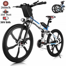 26" 350W Folding Electric Bikes Electric Mountain Bike Lightweight 288WH Electric Bicycle for Adults with Removable 36V 8Ah Lithium Battery, Professional 21 Speed Gears