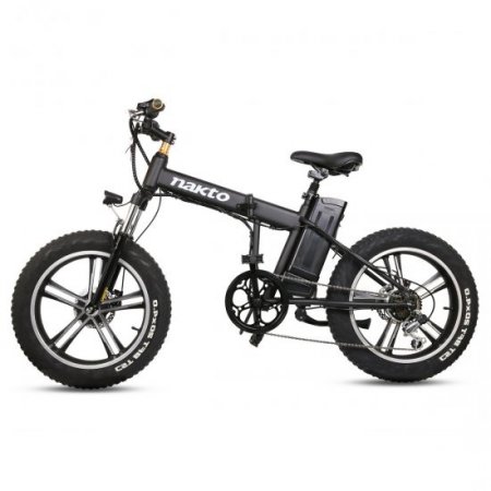 Nakto 20" Electric Bike Fat Tire Folding Mini Cruiser 350W Brush-Less Motor, 48V 10Ah Lithium-ion Battery, SHIMANO 6 Speed Gears-Black