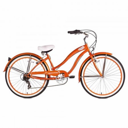 Micargi ROVER 7 Speed 26" Beach Cruiser Shimano TX-35 7 Speed V-Brake Stainless Steel Spokes One Piece Crank Alloy Orange Rims 36H With Fender Color: Orange