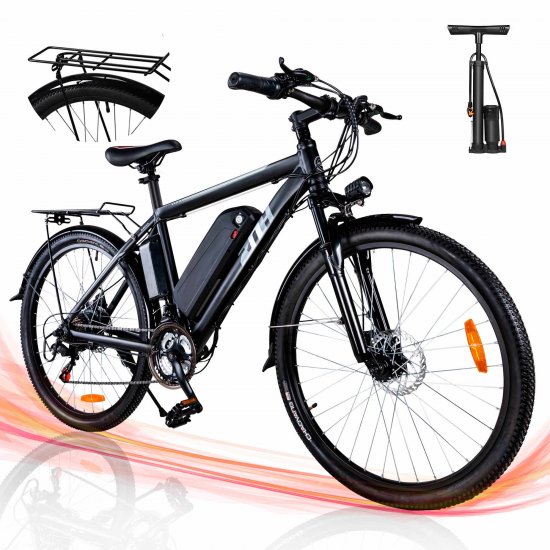 ZNH Electric Bike, Electric Mountain Bike 26 In. 350W Commuter Bicycle, Adult Ebike with Removable 36V/10AH Battery, Shimano 21-Speed Gears, Black