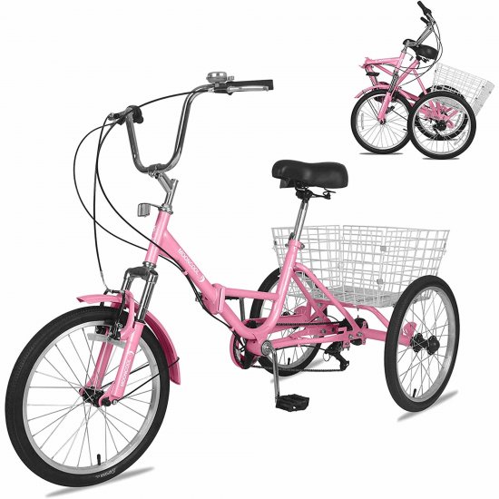 Mooncool Adult Folding Tricycle Pink 24 inch Wheels 7 Speed 3 Wheel ...