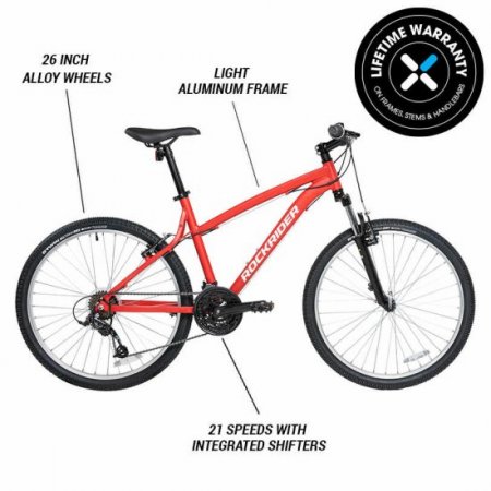 Decathlon Rockrider ST50 Aluminum Mountain Bike, 26", Red, Medium