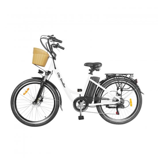 Nakto City Stroller 26\" Electric Bike,Bicycle with 6 Speed Gear 40Nm 350W Powerful Motor 36V/12A Battery Power Ride In Snow Ice, Rain, Beach and Terrain - White