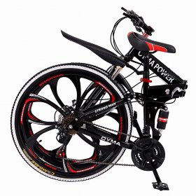 SUNYUAN Adult Folding Bikes, 26 Inch Mountain Bike with 21 Speed Dual Disc Brakes Full Suspension Non-Slip Bikes,Double Shock Absorption Outroad Mountain Red