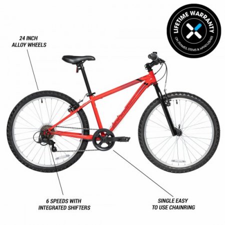 Decathlon Rockrider ST100 24 Inch Mountain Bike Red, Kids Size 4'5" to 4'11"