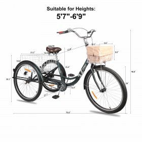 Viribus 3 Wheels Adult Tricycle with Foldable Basket, 26