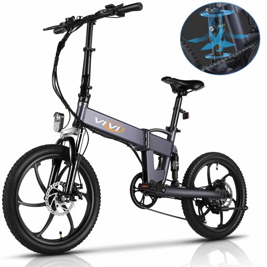 VIVI 20\'\' 350W Folding Electric Bike, City Commuter Electric Bicycle Lightweight Ebikes with 374.4WH Larger Capacity Battery, Electric Bike for Adults Teens Street Legal, 6 Speed Gears for Men