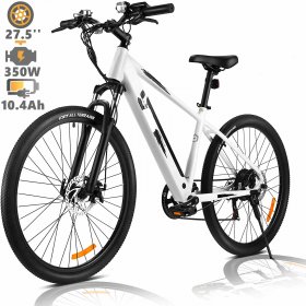 Ayner 27.5" 36V Electric Mountain Bike, 350W E-Bike for Adults, Commuter Bicycle with Removable Battery, Professional Shimano 7-Speed Gears, Dual Disc Brake 3 Cycling Modes | White