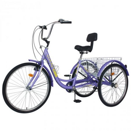 Mooncool Adult Tricycle 7 Speed Trike 26inch 3 Wheel Bike Three-Wheeled Bicycle Cruise Trike Purple with Shopping Basket for Seniors, Women, Men.