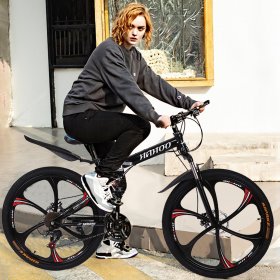 Abcnature Men's Mountain Bike, 21-Speed Shocker Dual Suspension Bicycle, 26" Wheels, Black