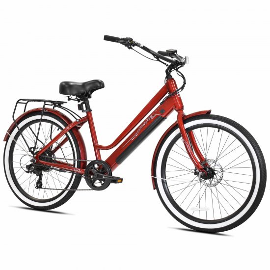 Kent Red 26\" 350w Electric Pedal Assist Cruiser Style Bike, E-Bike with Removable 36V 10.4Ah Lithium-Ion Battery, Electric Bicycle
