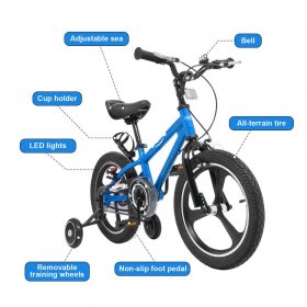 Kids Bike Boys Girls Freestyle Bicycle 16 Inch with Training Wheels,Adjustable Seat 12 14 18 20 with Kickstand Child's Bike Blue
