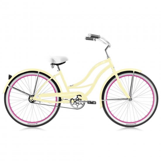 Micargi TAHITI 26\" Beach Cruiser Coaster Brake Stainless Steel Spokes One Piece Crank Alloy Pink Rims 36H With Fenders Color: Vanilla/ Pink