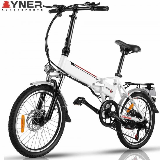 Ayner Electric Bike, Ebike for Adults 20\" 250W Folding Electric Commuter Mountain Bicycle for Women Men Teens with 36V 8AH Removable Fast Charge Battery, Professional 7 Speed-White