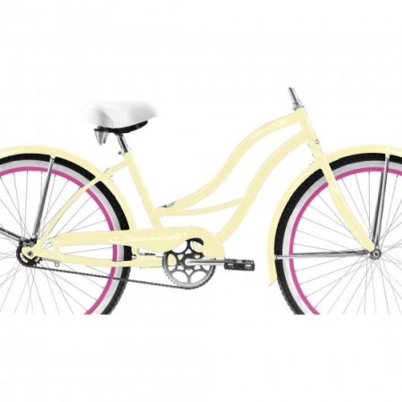 Micargi TAHITI 26" Beach Cruiser Coaster Brake Stainless Steel Spokes One Piece Crank Alloy Pink Rims 36H With Fenders Color: Vanilla/ Pink