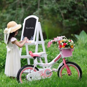 Royalbaby Jenny Princess 18 In. Girl's Bicycle, White and Pink with Basket and Kickstand