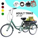 Viribus 20inches Green Adult Tricycle Trike 3-Wheel Bike w/Storage Basket, Liner for Shopping