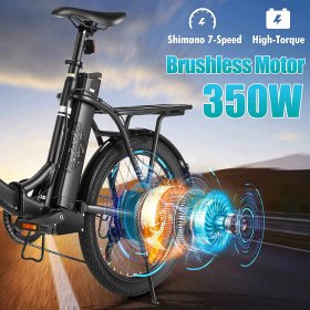 Generic 20 In. Folding Electric Bike 350W Electric Mountain Bike Commuter Bicycle for Adults, 20Mph Hybrid Ebike Throttle and Pedal Assist Adult Urban E-bikes 7 Speed