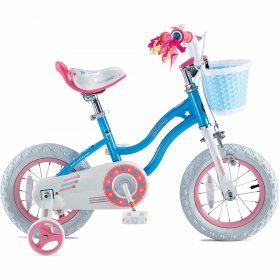 Royalbaby Girls Kids Bike Star girl 16 In. Bicycle Basket Training Wheels Kickstand Blue Child's Cycle
