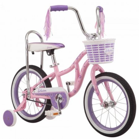 Schwinn Bloom kids bike, 16-inch wheel, training wheels, girls, pink, banana seat