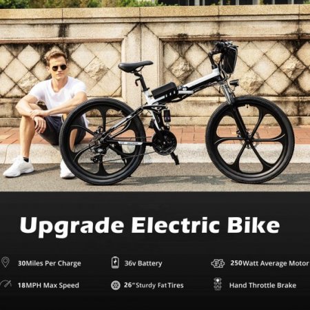 Generic 26 In. 3 Working Models Foldable Electric Bike with Super Lightweight Magnesium Alloy 6 Spokes Integrated Wheel, Large Capacity Lithium-Ion Battery (36V 350W), Double Layer Aluminum Alloy Wheel for Men