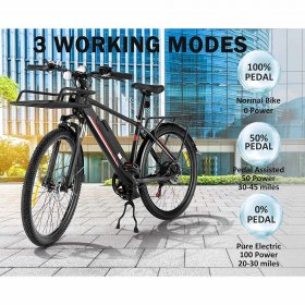 Generic 26 In. Electric Bike for Adults, 20MPH 350W Electric Mountain Bike 7-Speed Commuter Bicycle Hybrid Road E-Bike with 36V, 10.4AH Removable Battery, Shock Absorption, Front Cargo Rack for Women, Men