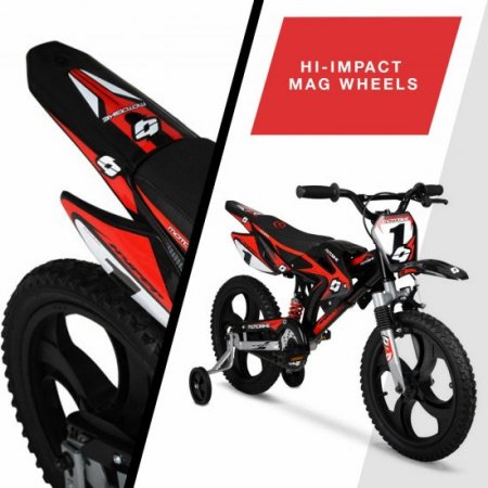 Hyper Bicycles 16in Kids Mag Wheels Motobike, Black/Red