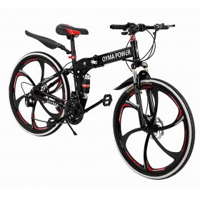 Abcnature 26" Men's Outroad Mountain Bike 21-Speed Folding Double Disc Brake Bicycle Black
