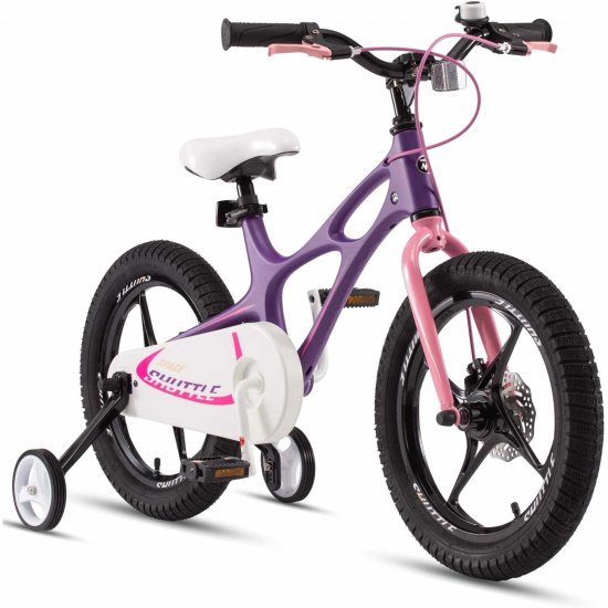 Royalbaby Kids Bike Boys Girls Space Shuttle Purple 16 In. Magnesium 2 Hand Disc Brakes Training Wheels and Kickstand