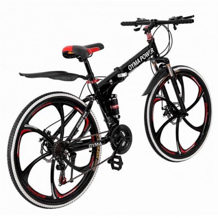 Abcnature 26" Men's Outroad Mountain Bike 21-Speed Folding Double Disc Brake Bicycle Black