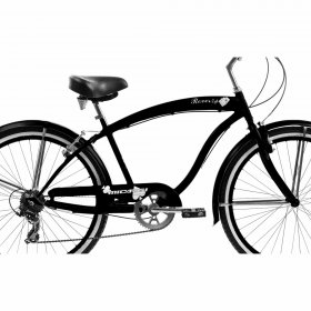 26" ROVER 7 Speed Shimano TX-35 Beach Cruiser Matte Black Rims 36H Stainless Steel Spokes One Piece Crank V-Brake Front and Back Fenders Bicycle