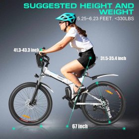Ayner Folding Electric Bike Electric Mountain Bike for Adults, Commuter Ebike 26'' Electric Bicycle with Removable 8Ah Battery, Professional 21 Speed Gears, Double Shock Absorption White