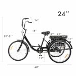 Viribus Black 24" Adult Tricycle Trike 3-Wheel Bike w/Massive Basket&Liner for Shopping