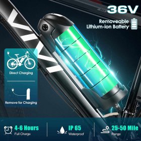 VIVI 26" 350W Electric Bike Electric Mountain Bicycle with Removable 36V 8Ah Lithium-Ion Battery Electric Commuter Bike Electric Bike for Adults up to 20MPH, Range 50 Miles